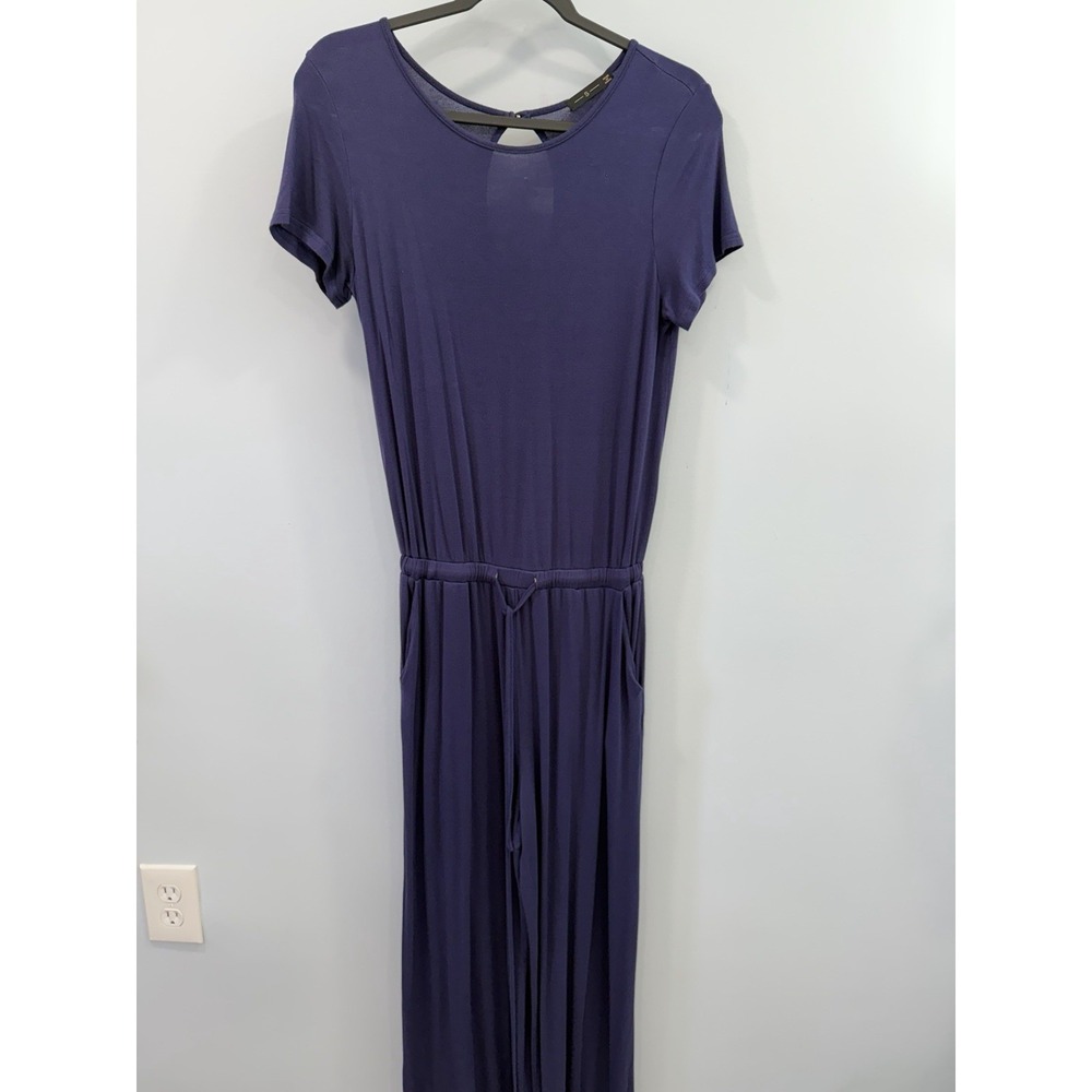 Purple Navy Blue Short Sleeve Jumpsuit Wide Leg Stretch Minimalist Chic